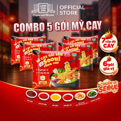 [Combo 5 gói] Mì Cay Seoul Hải Sản Chua Cay 6 Gói Gia Vị Làng Chài Xưa 7 Cấp Độ Cay 110g