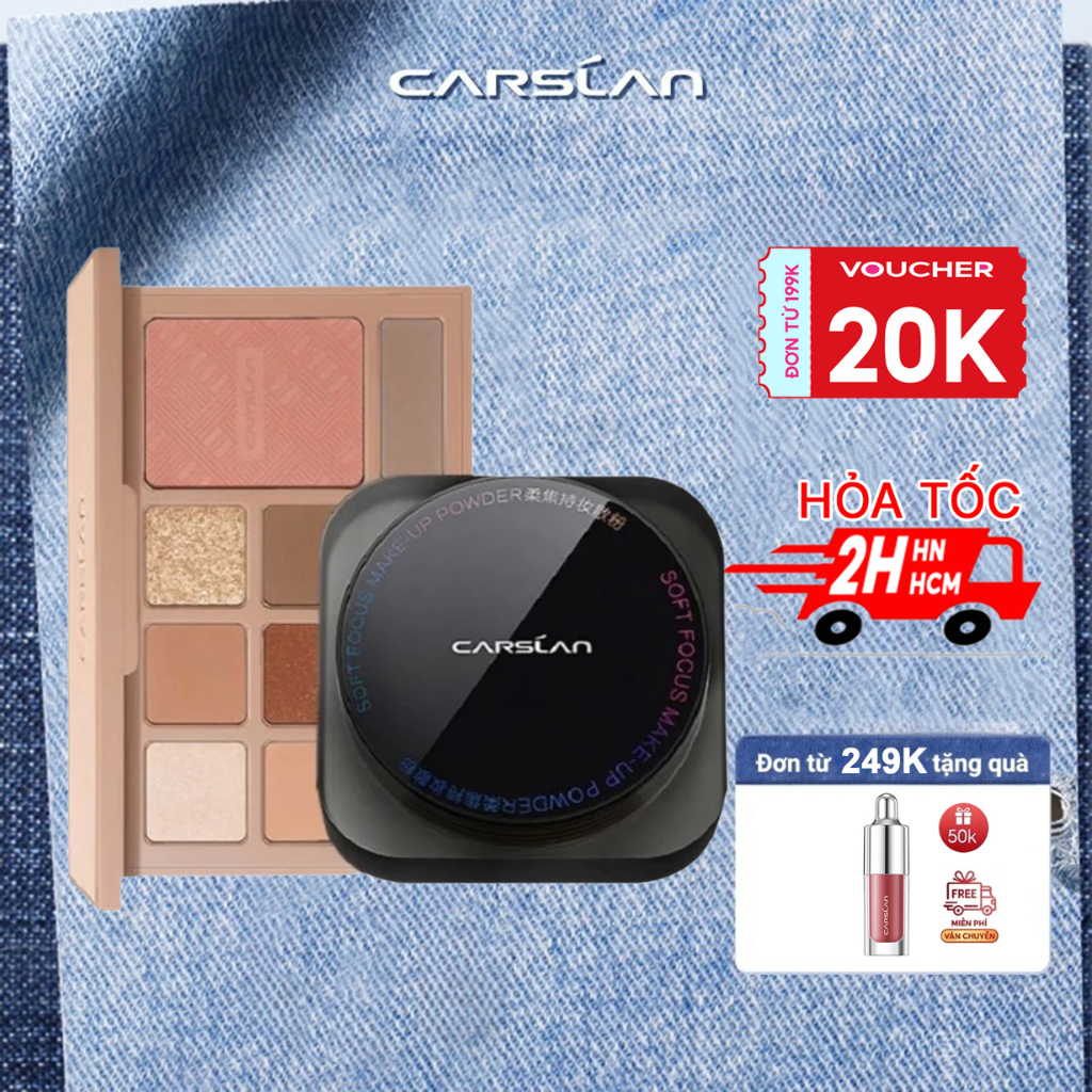 Combo bảng phấn mắt Carslan 10 ô đa sắc + phấn phủ Carslan nền mịn, kiềm dầu hiệu quả