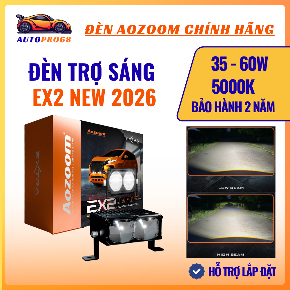 Đèn Bi Trợ Sáng AOZOOM EX2 Led Extra Lights Công Suất 35-60W Lắp Xe Máy Ô Tô BH 2 Năm