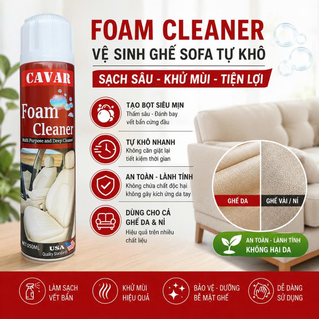 [ Sạch Sâu ] Vệ sinh Ghế Sofa, Chai xịt vệ sinh ghế da ôtô -, Vệ sinh ghế nỉ, ghế vải cleaner FEMARI