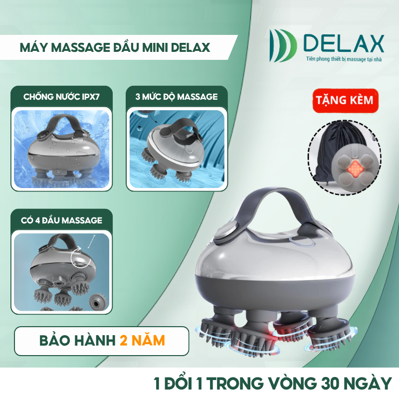 Máy Massage Đầu Mini DELAX Massage 4 Chân, Giúp Thư Giãn, Gội Dưỡng Sinh, Giảm Căng Thẳng MMD01