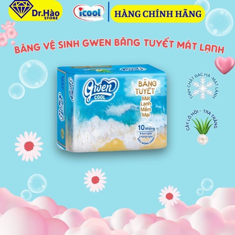 Băng Vệ Sinh Gwen Cool Băng Tuyết Bạc Hà Mát Lạnh Mặt Vải Bông 10 Miếng