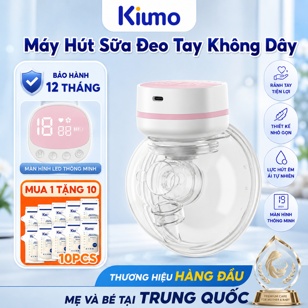 【Kiumo】Máy Hút Sữa Điện - 15 cấp độ, 5 chế độ, màn hình LED, sạc Type-C, pin 800mAh, êm ái <40dB