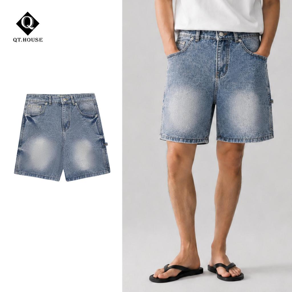 Quần Short Kaki Nam Wash, Quần Short Bò QTHOUSE Khuy Cài, Chất Liệu Kaki, Denim, Form Regular Fit Mặ