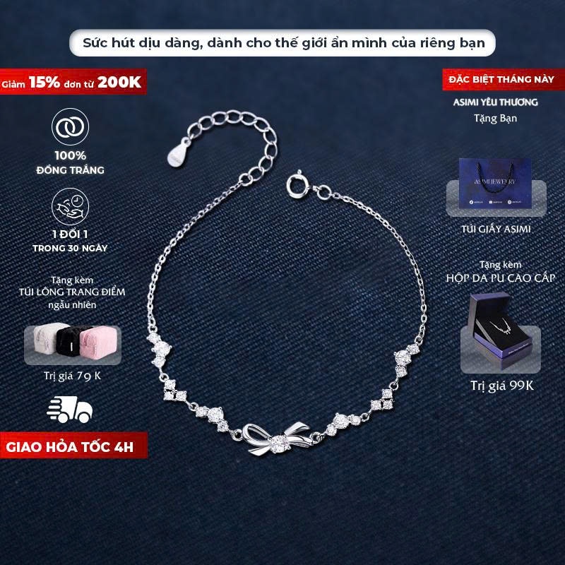 Lắc tay đồng trắng nữ nơ Charmélia Asimi lắc tay đồng cao cấp lấp lánh tinh tế Charmélia LD02