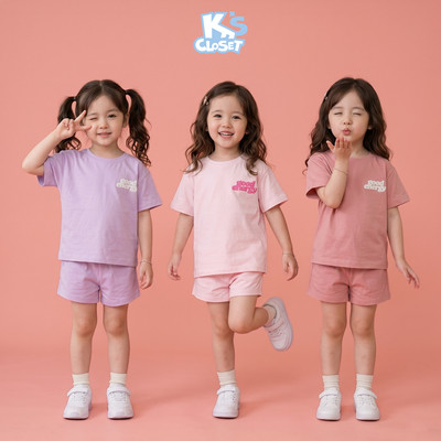 Bộ Quần Áo Cộc Tay K'S CLOSET Chất Liệu Vải Cotton Cho Bé Gái (2-14 tuổi) từ 10kg-55kg E059FIS, KT040SIS