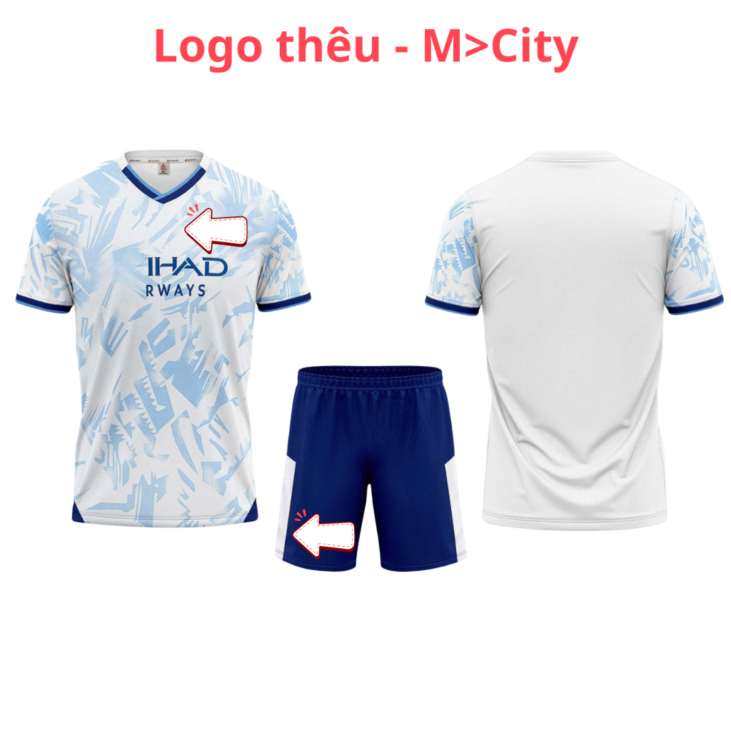 Quần Áo Bóng Đá - Man@ City@ Mờ Xi Ti trắng xanh - Vải Thun Lạnh DK- In Tên Số Theo Yêu Cầu REINA SP