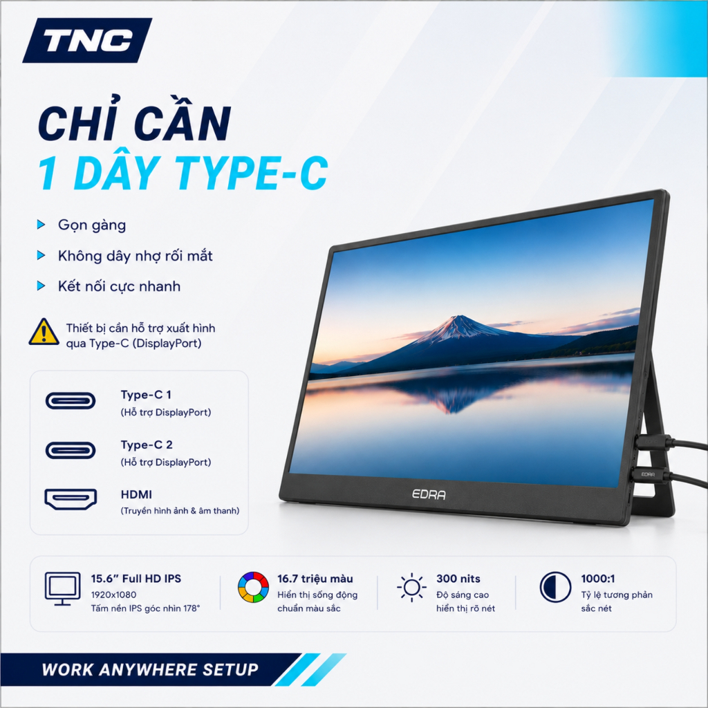 Màn Hình Di Động EDRA EPM16F60S 15.6 Inch/ FHD/ IPS/ 60Hz/ 5ms/ HDR10/ Type-C HDMI 2.1 - BH 2 Năm | BigBuy360 - bigbuy360.vn
