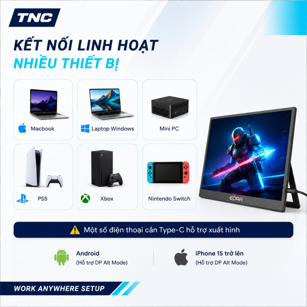 Màn Hình Di Động EDRA EPM16F60S 15.6 Inch/ FHD/ IPS/ 60Hz/ 5ms/ HDR10/ Type-C HDMI 2.1 - BH 2 Năm | BigBuy360 - bigbuy360.vn