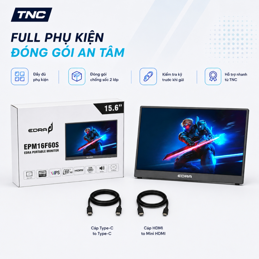 Màn Hình Di Động EDRA EPM16F60S 15.6 Inch/ FHD/ IPS/ 60Hz/ 5ms/ HDR10/ Type-C HDMI 2.1 - BH 2 Năm | BigBuy360 - bigbuy360.vn