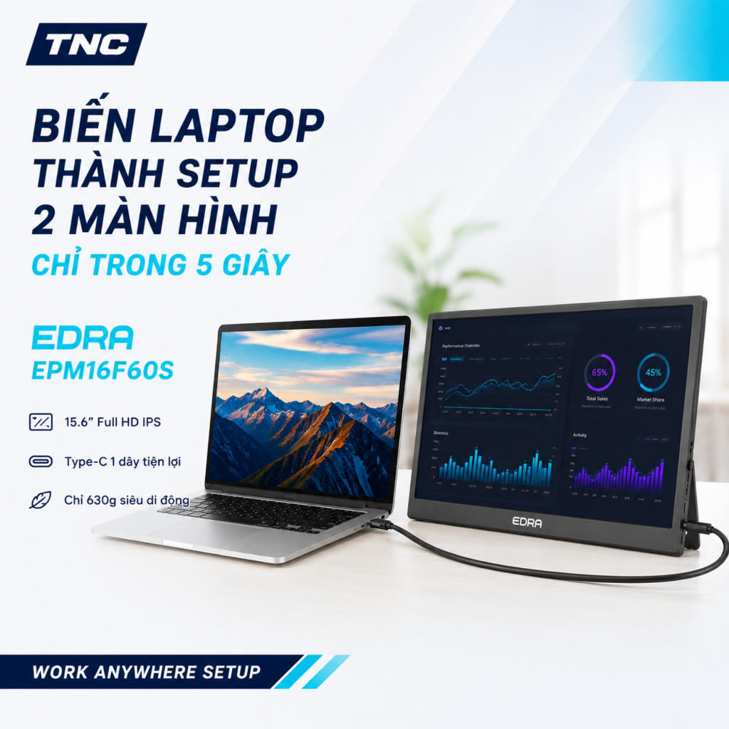 Màn Hình Di Động EDRA EPM16F60S 15.6 Inch/ FHD/ IPS/ 60Hz/ 5ms/ HDR10/ Type-C HDMI 2.1 - BH 2 Năm | BigBuy360 - bigbuy360.vn