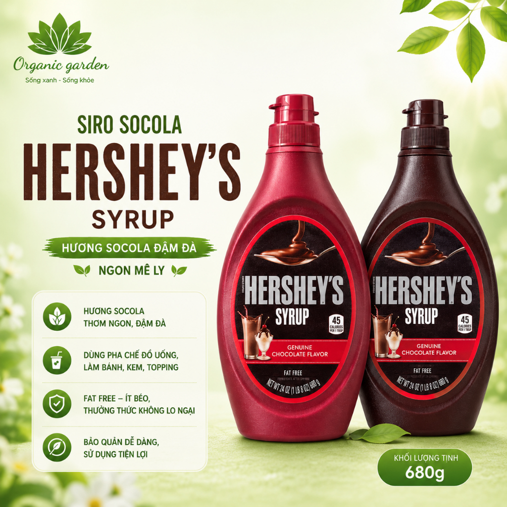 Siro Hershey’s Chocolate/Strawberry Mỹ - Sốt Trang Trí Bánh, Kem, Đá Xay, Chai Lớn Tiện Dùng