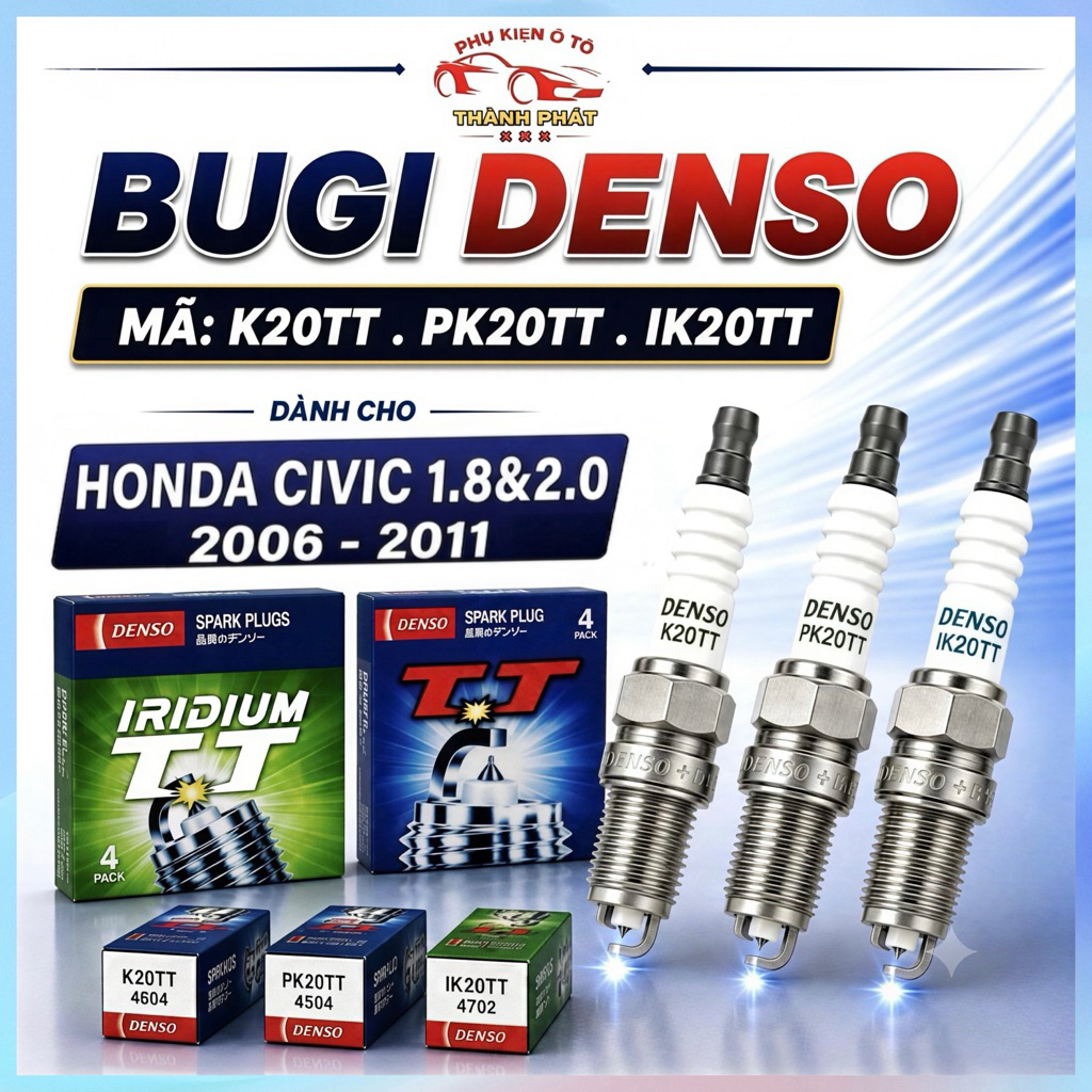 Bộ 4 Bugi Denso Chính Hãng K20TT PK20TT IK20TT Hiệu Năng Cao Cho Xe Honda Civic 1.8/2.0 2006 - 2011
