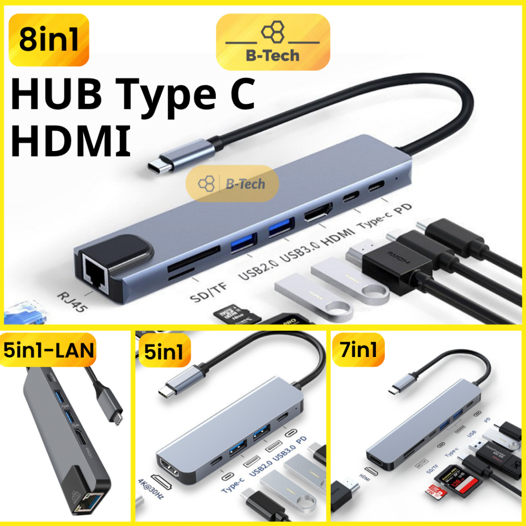 Hub Type C Cổng chia chuyển đổi đa năng Macbook, laptop sang HDMI 4K 30Hz/ USB 3.0/ Type C/ PD BTech