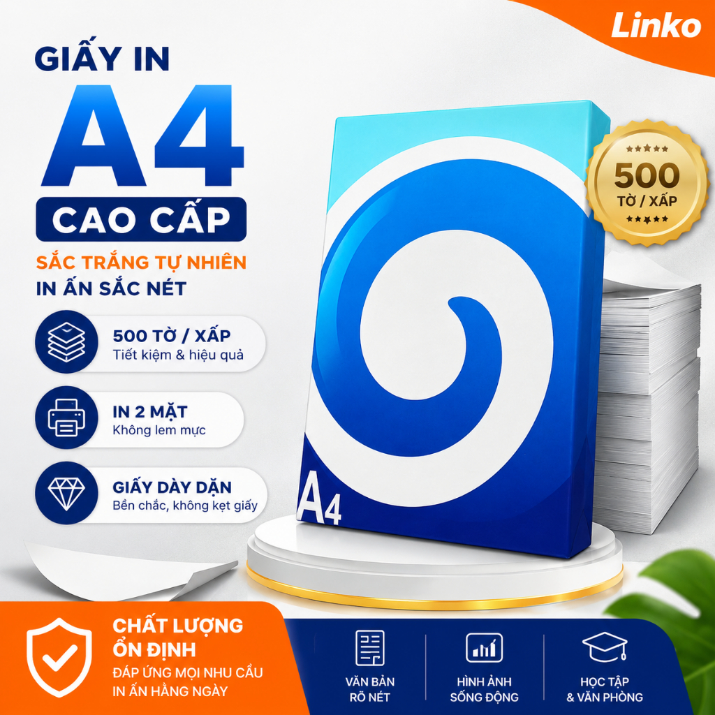 🔥Giấy In A4 70gsm LINKO Siêu Trắng - 500 Tờ/Ram Xưởng Gốc Giá Rẻ In Hai Mặt