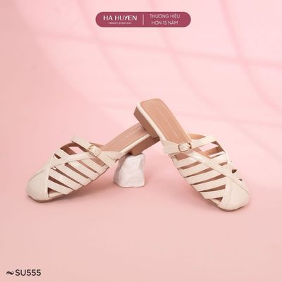 Giày sục nữ 2cm HÀ HUYỀN mũi rọ quai ngang khoá cài đế cao 2cm - SU555