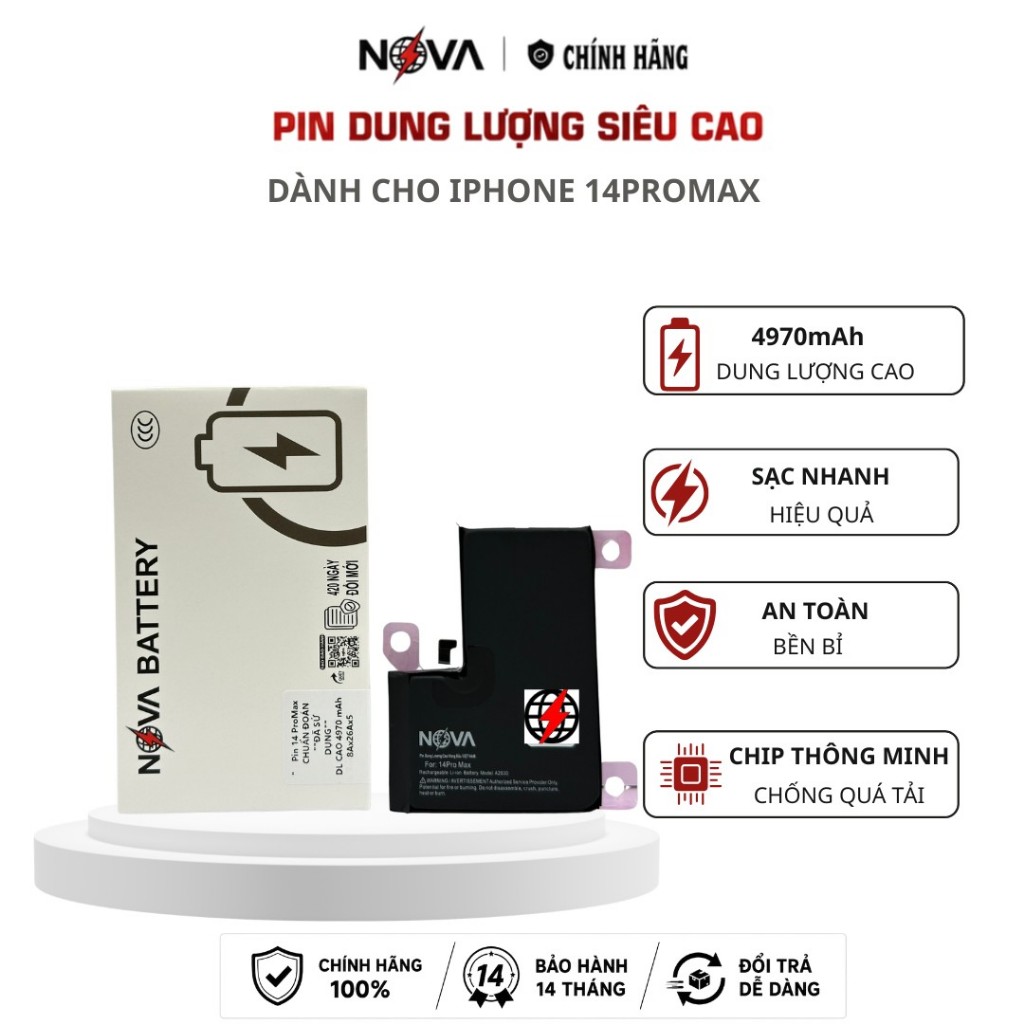 Pin Nova chạy chuẩn đoán dành cho iPhone 14/14Pro/14Plus/14Prm ( BH 2 năm )