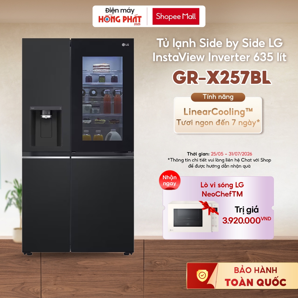 Tủ Lạnh LG Instaview Lấy Nước Ngoài UVnano 635 Lít GR-X257BL [FREESHIP HCM]