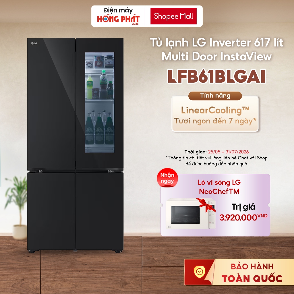 LFB61BLGAI | Tủ lạnh LG French Door Mặt Gương Màu Đen 617L LFB61BLGAI [FREESHIP HCM]