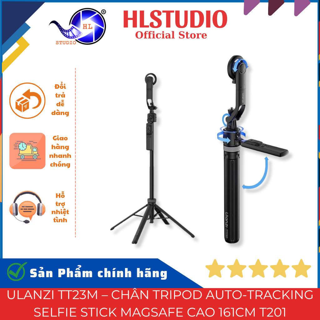Chân Tripod Ulanzi TT23M T201 Auto-Tracking Đế Hít Từ Tính Cao 161cm HL Studio