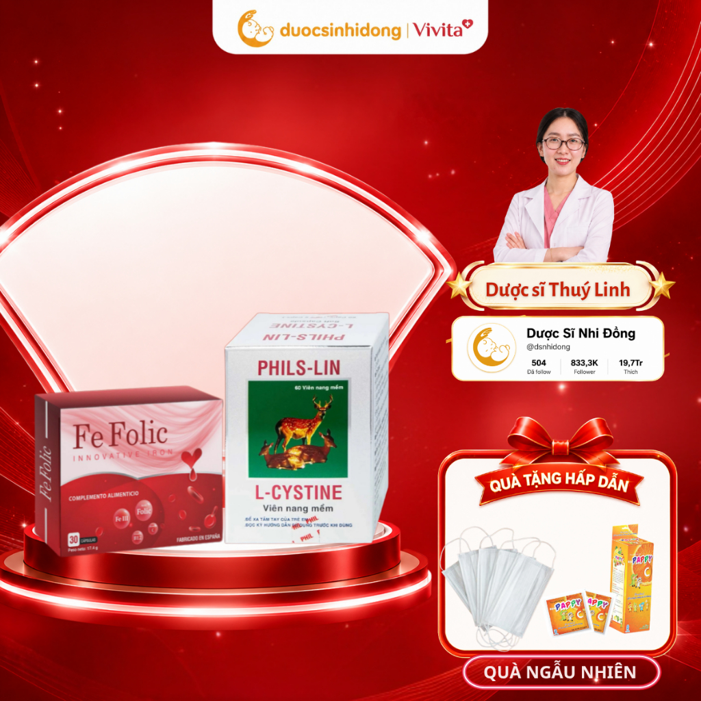 [CHÍNH HÃNG] Combo L-Cystine + Fe Folic – Đẹp Da, Bổ Máu, Hồng Hào Da