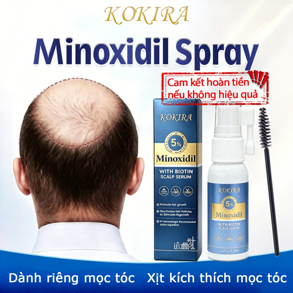 KOKIRA minoxidil 5% xịt mọc tóc kích mọc tóc 30ML 5% Ngăn Rụng, Hói Và Mọc Tóc