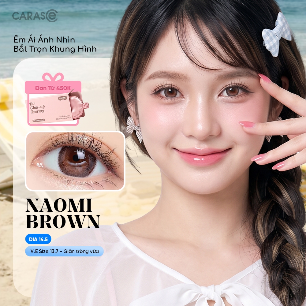 [1 chiếc] Kính áp tròng khoá ẩm 1 Ngày Màu Nâu Mật Ong CARASE, Lens cận NAOMI BROWN