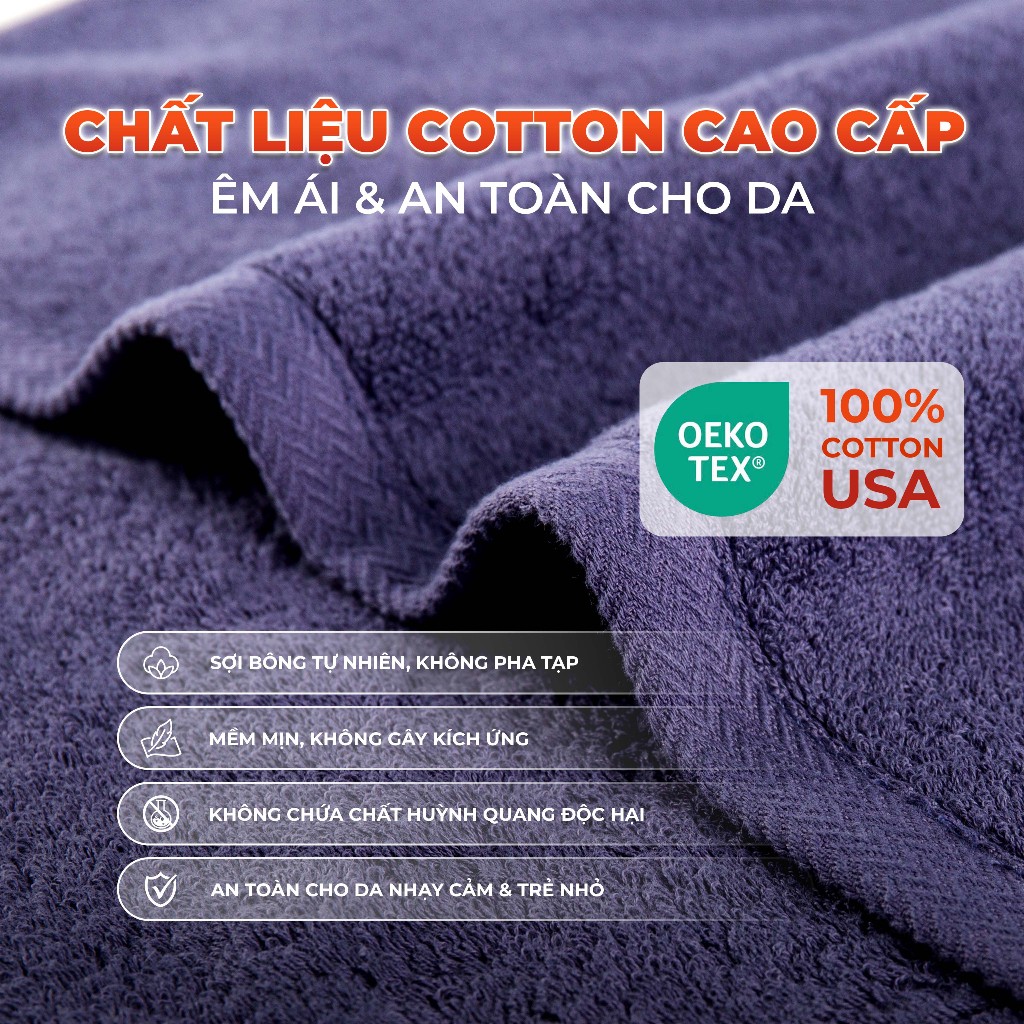 Khăn tắm cao cấp Fuver Premium 70x130cm - 450gr 100% Cotton USA Mềm Mại, Thấm Hút, Kháng Khuẩn | BigBuy360 - bigbuy360.vn
