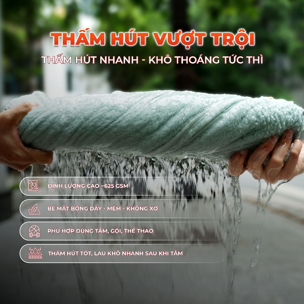 Khăn tắm cao cấp Fuver Premium 70x130cm - 450gr 100% Cotton USA Mềm Mại, Thấm Hút, Kháng Khuẩn | BigBuy360 - bigbuy360.vn