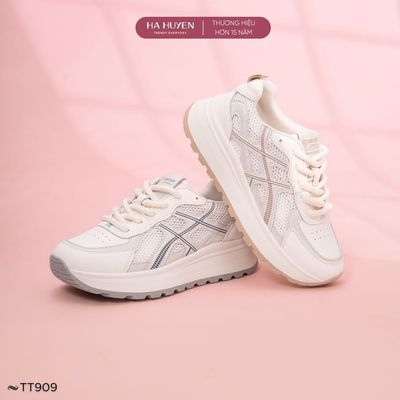 Giày thể thao 4cm nữ HÀ HUYỀN, Sneaker nữ dây buộc hông lưới siêu nhẹ đế răng cưa 4 phân - TT909