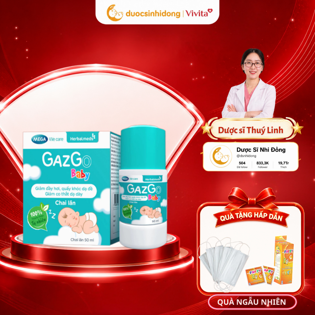 [GIẢM KHÓC DẠ ĐỀ] Chai lăn GAZGO Baby Giảm Đầy Hơi, Hỗ Trợ Giảm Quấy Khóc Ở Trẻ Chai 50ml