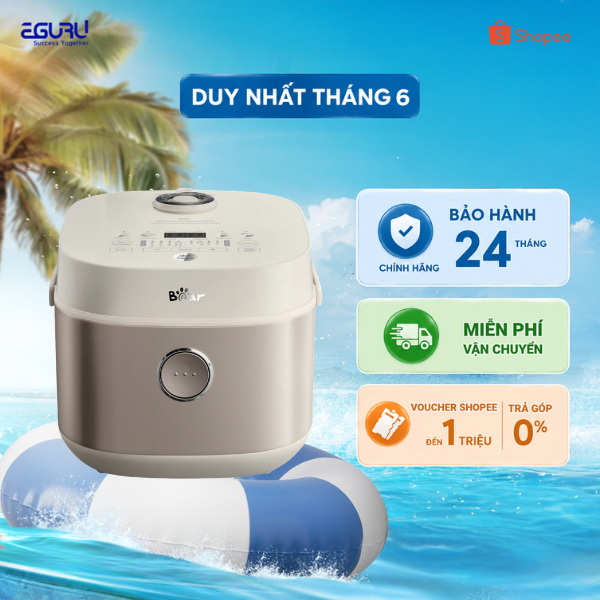 Nồi cơm điện 1L Bear RC-4H30S 800W, Lòng Nồi 6 Lớp Chống Dính, Hâm Nóng Hẹn Giờ, Bảo Hành 18 tháng