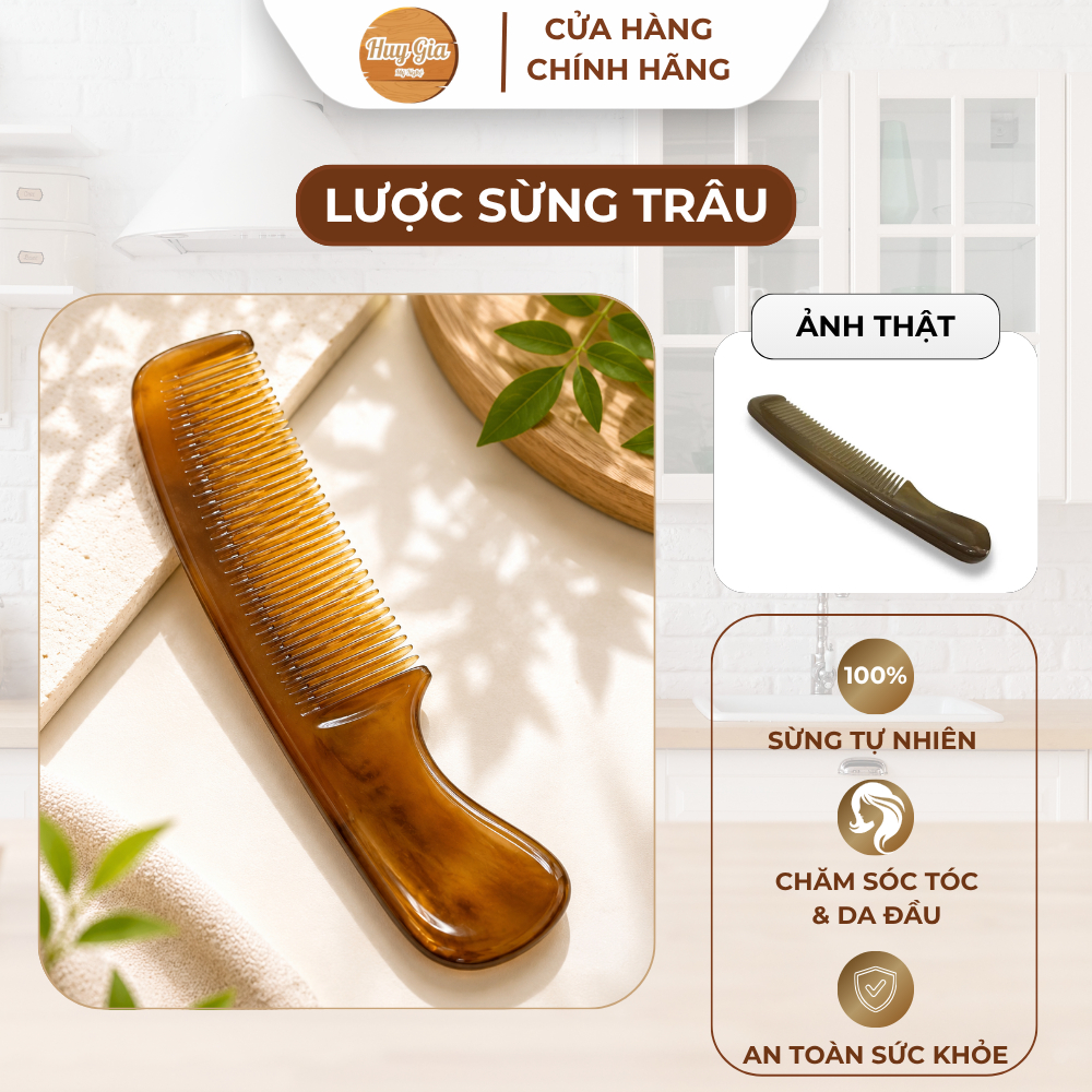 Lược sừng trâu Mỹ Nghệ Cao Cấp, lược massage gỡ rối ngăn rụng tóc giảm đau đầu chóng mặt