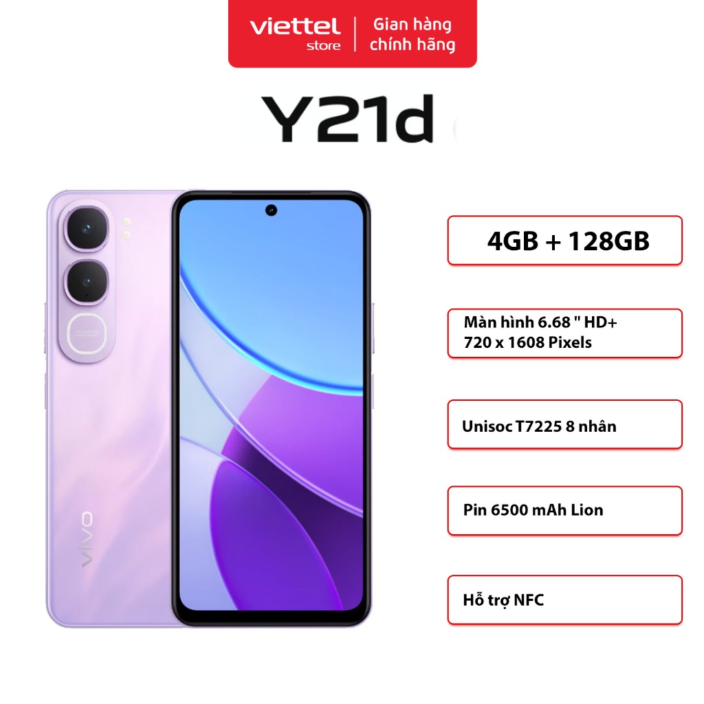 Điện thoại vivo Y21d 4GB + 128GB | Pin 6500mAh | Sạc Nhanh 44W | IP68 & IP69 & IP69+ | Hỗ Trợ NFC
