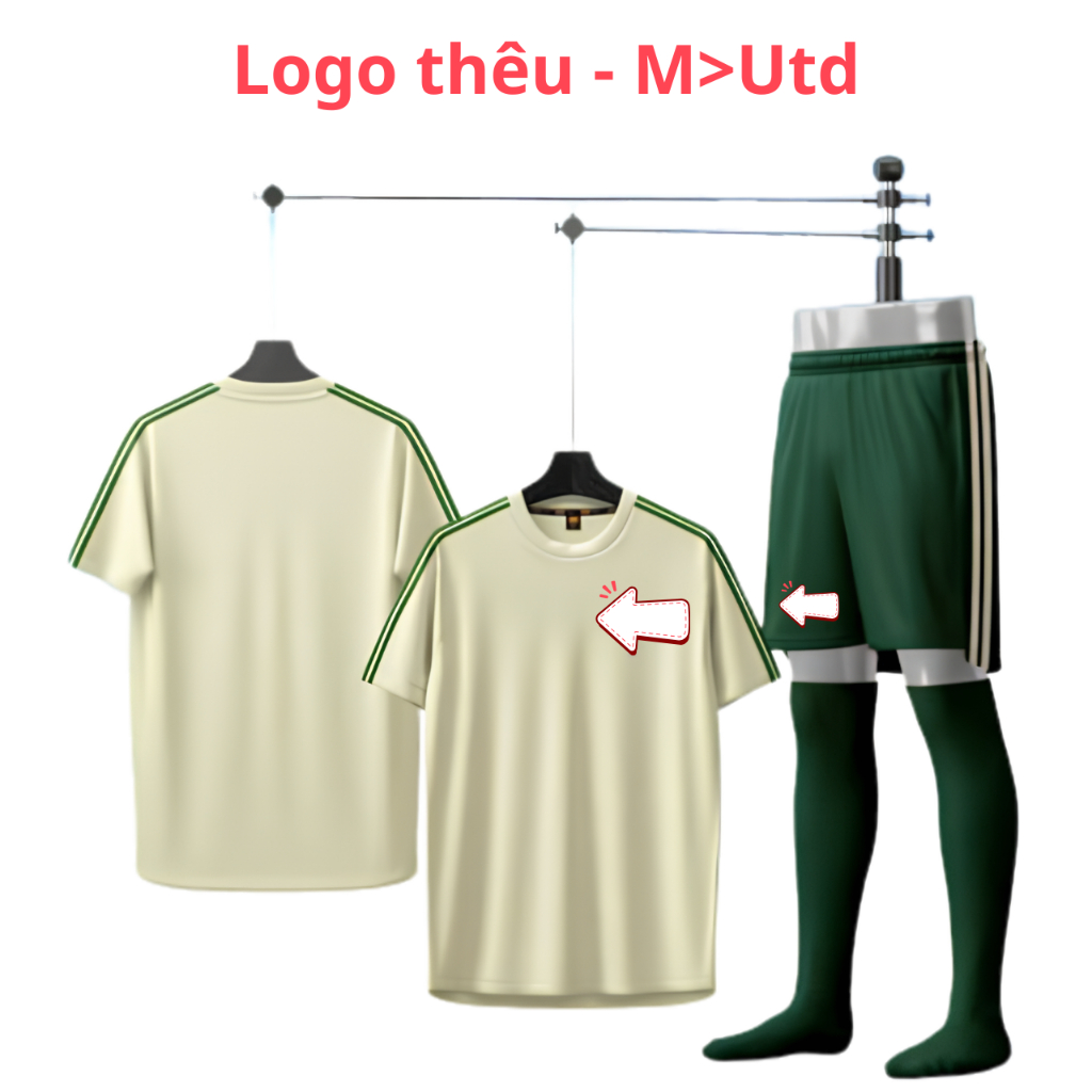Quần Áo Bóng Đá Trẻ Em Man@ Utd@ Mờ Utd kem rêu 26/27 - vải mè HD - In Tên Số Theo Yêu Cầu