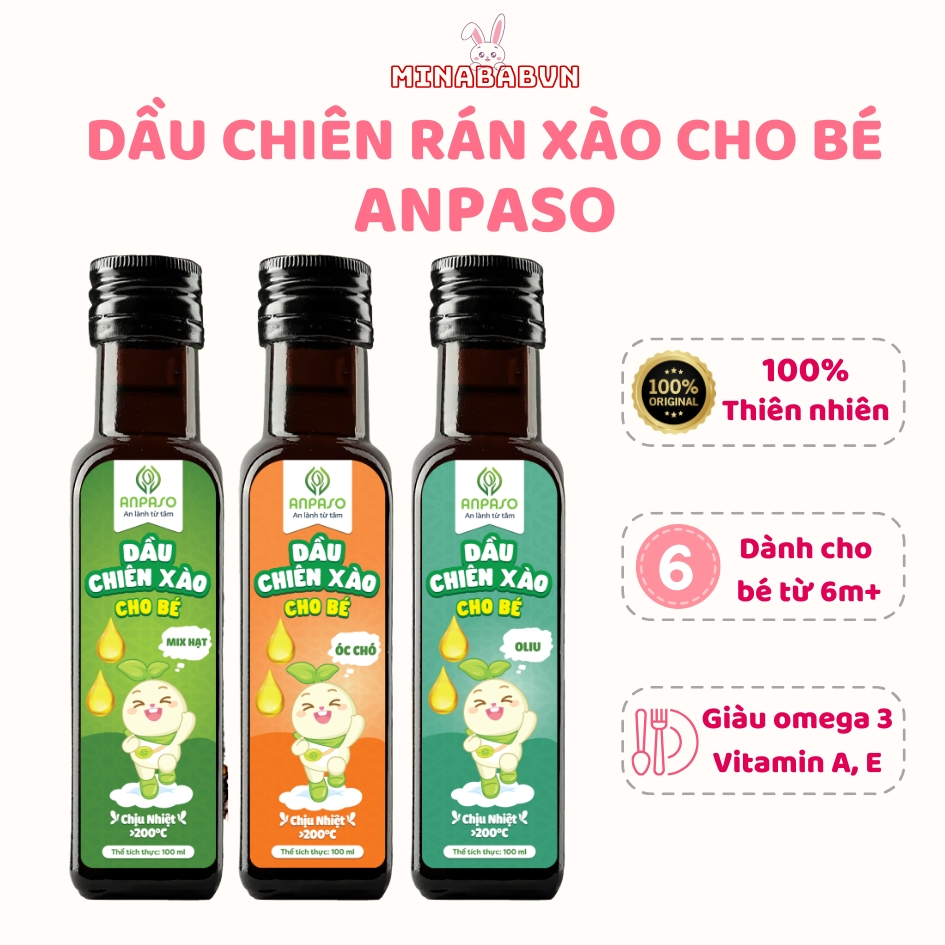 Dầu Chiên Xào Anpaso 100ml, Dầu Ăn Dặm Từ Hạt Dinh Dưỡng Cho Bé 6m+