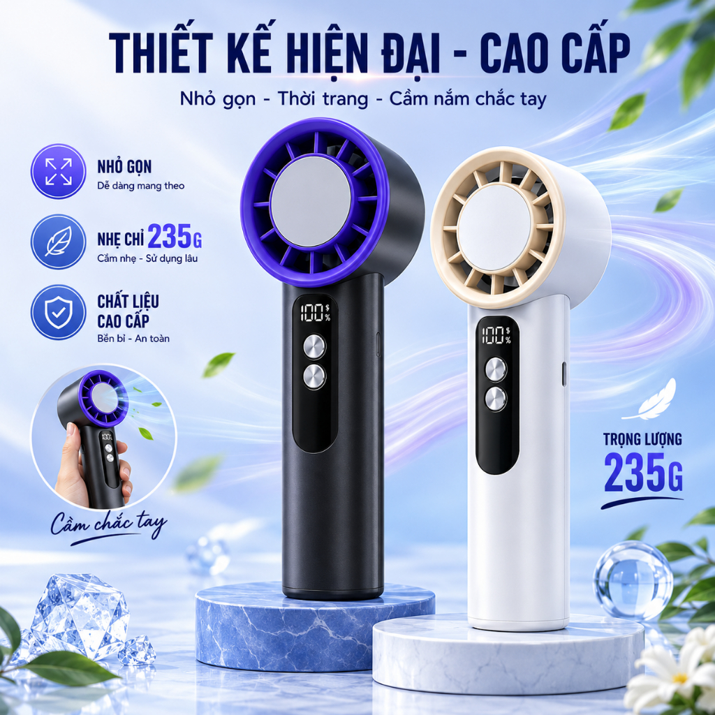 Quạt cầm tay S09, pin 4200mAh, 100 cấp độ gió mạnh mẽ, hiển thị pin, làm mát tức thì trong 3 giây