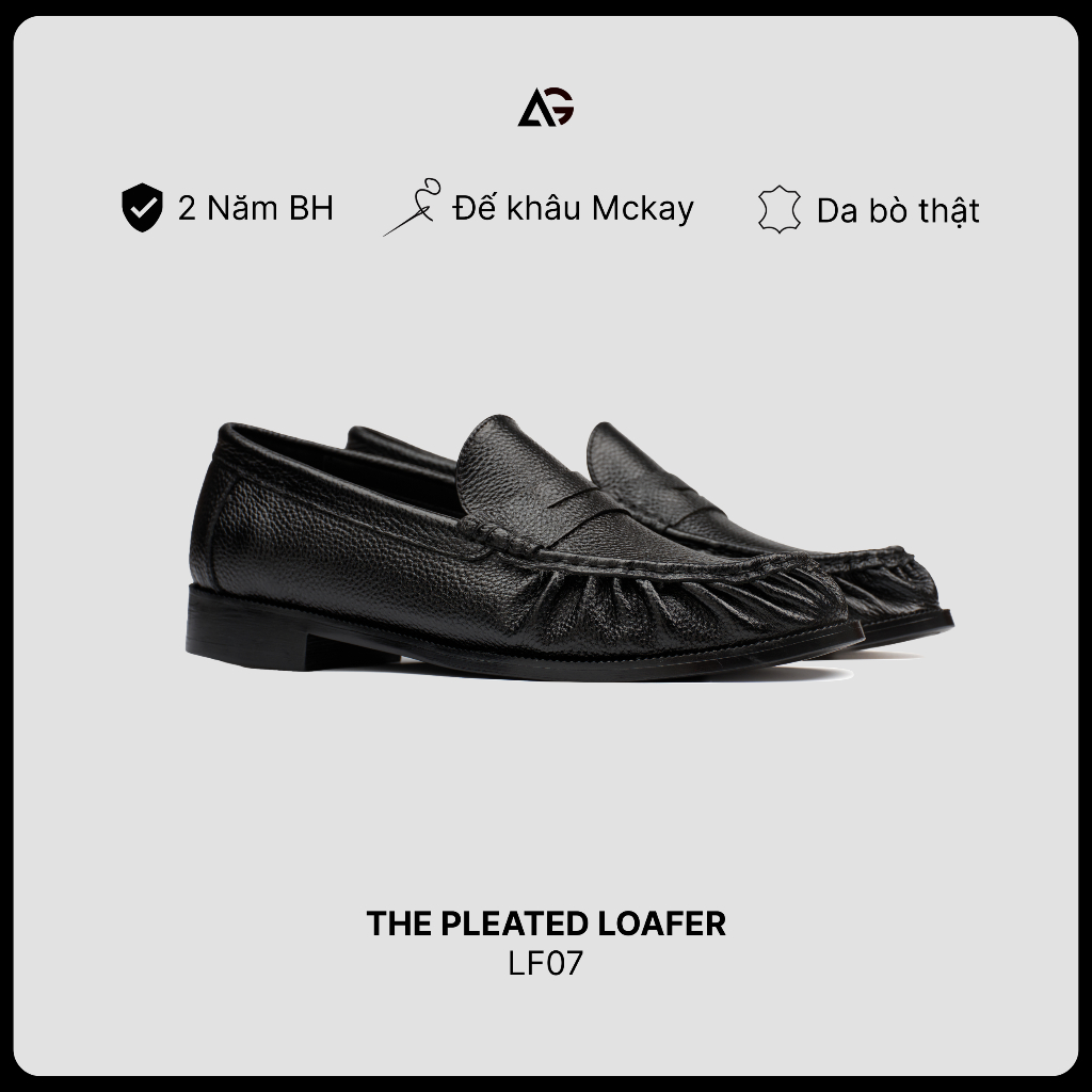 Giày Lười Loafer Nam Mũi Nhăn Da Bò Thật The Pleated Loafer August Shoes LF07