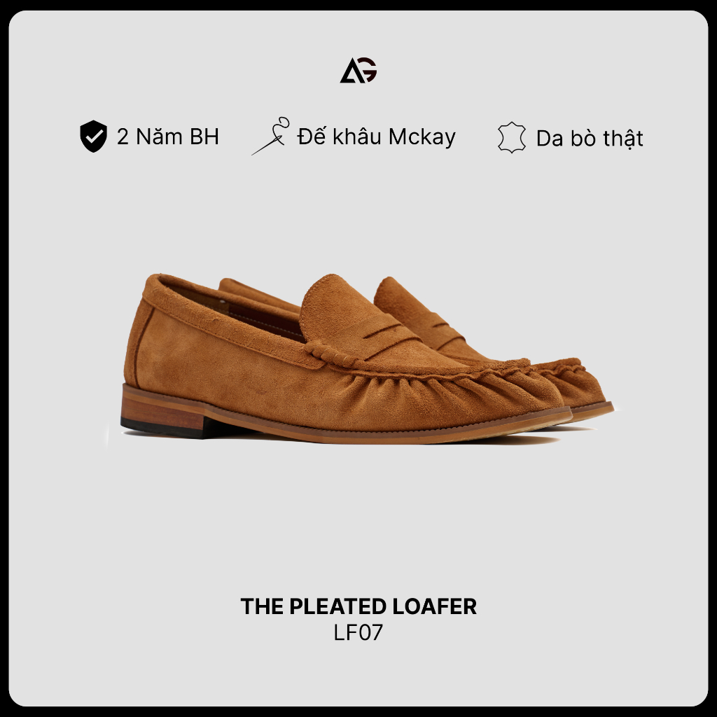 Giày Lười Loafer Nam Da Lộn Mũi Nhăn Da Bò Thật The Pleated Loafer August Shoes LF07