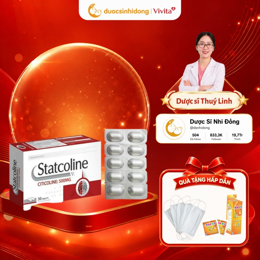 [CHÍNH HÃNG] Viên Uống Statcoline Citicoline 500mg Tăng Cường Trí Nhớ Tập Trung Giảm Thiểu Năng