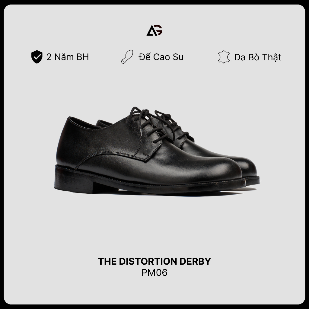 Giày Da Nam Mũi Tròn Bất Đối Xứng The Distortion Derby Da Bò Cao Cấp Bảo Hành 24 Tháng August Shoes 