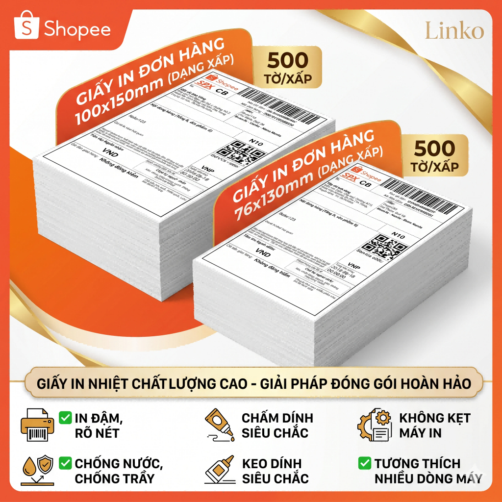 🔥Giấy In Đơn Hàng Nhiệt LINKO 100x150 / 76x130mm Xưởng Gốc Siêu Dính 3 Chống