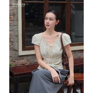 Áo tay cộc, cổ dây rút buộc nơ nhẹ nhàng, thanh thoát MOLLY TOP (+% phí sàn) (T-Ju thiết kế)