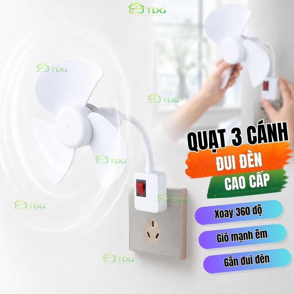 Quạt 3 cánh mini gắn đui đèn AnHome quạt xoay 360 độ làm mát nhanh quạt cắm điện để bàn tiện lợi