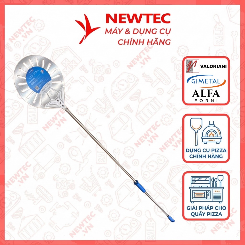 Xẻng đảo pizza Gi.Metal Azzura loại dài – mặt xẻng tròn 20 cm – tổng chiều dài 171 cm