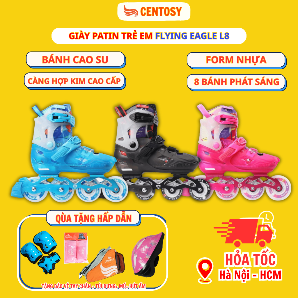[ Tặng Full Bộ Phụ Kiện Patin] Giày Patin 8 Bánh Đèn Siêu Sáng Cho Trẻ Em Centosy - Flying Eagle L8