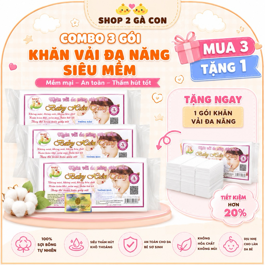 Khăn vải khô đa năng HIỀN TRANG ( 3 GÓI TẶNG 1 )