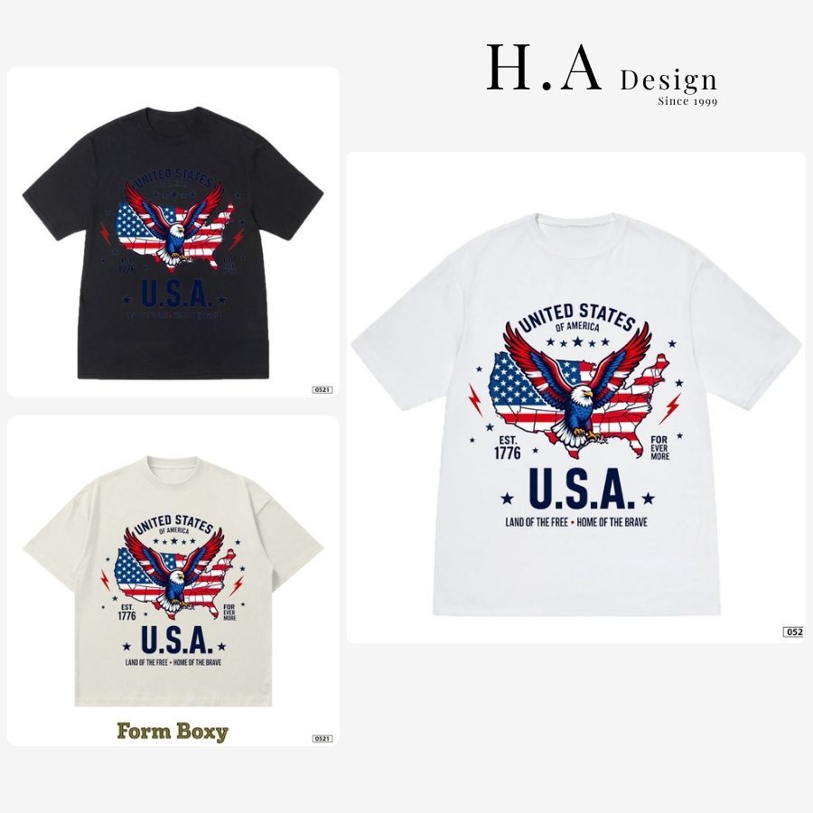 Áo Thun America USA Đại Bàng Form Unisex Nam Nữ Vải Cotton 250GSM Áo Phông Cờ USA 580521