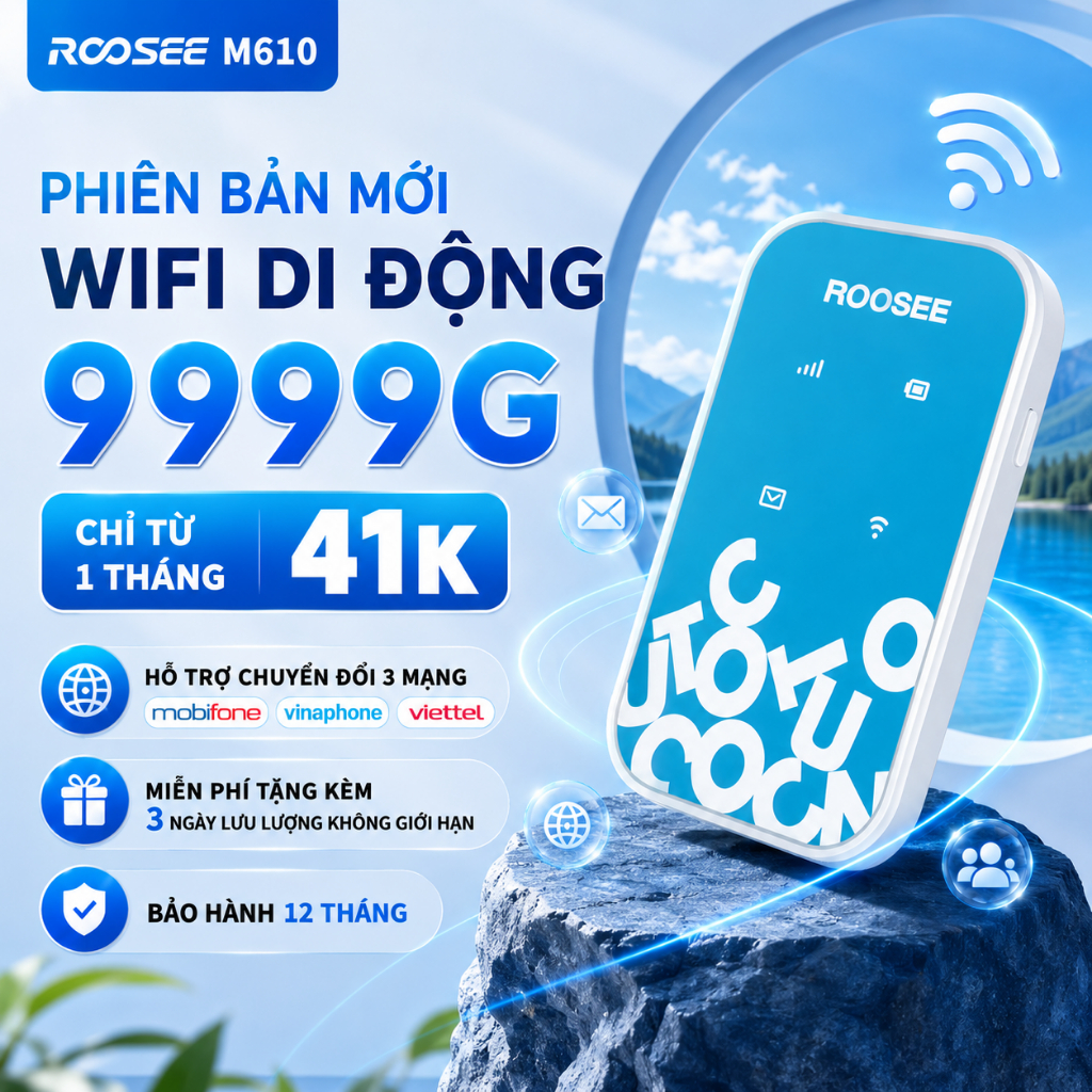 ROOSEE M610 Bộ Phát WiFi Di Động Không Cần SIM - Pin 2100mAh- Hỗ Trợ Viettel Vina Mobi