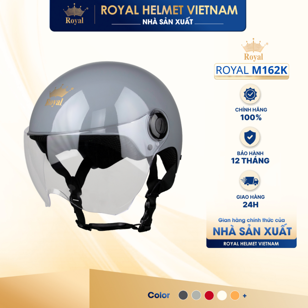 [NHÀ SẢN XUẤT] Mũ Bảo Hiểm Nửa Đầu Royal M162 Kính Trắng, M162K Cho Nam Nữ Đi Xe Máy Chính Hãng
